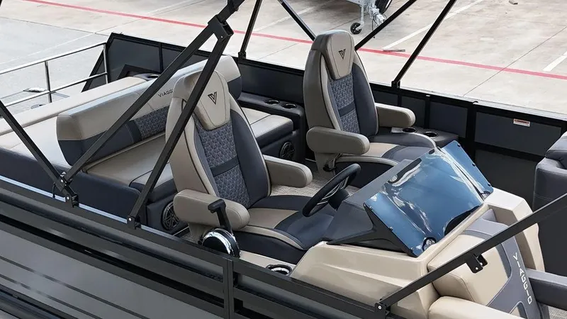 Slide: The Image of 2024 Viaggio Z22S boat interior with luxurious seating and modern dashboard design. - 31