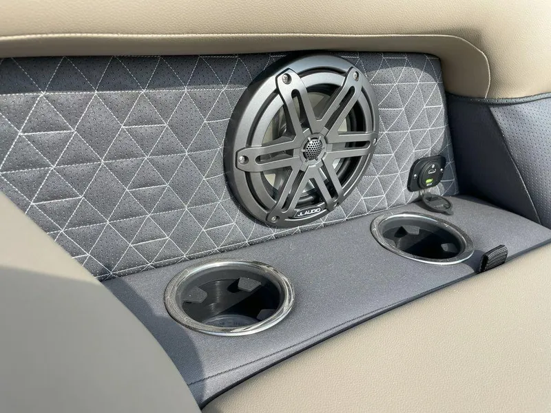 Slide: The Image of 2024 Viaggio Z22S interior with JL Audio speaker and dual cup holders. - 8