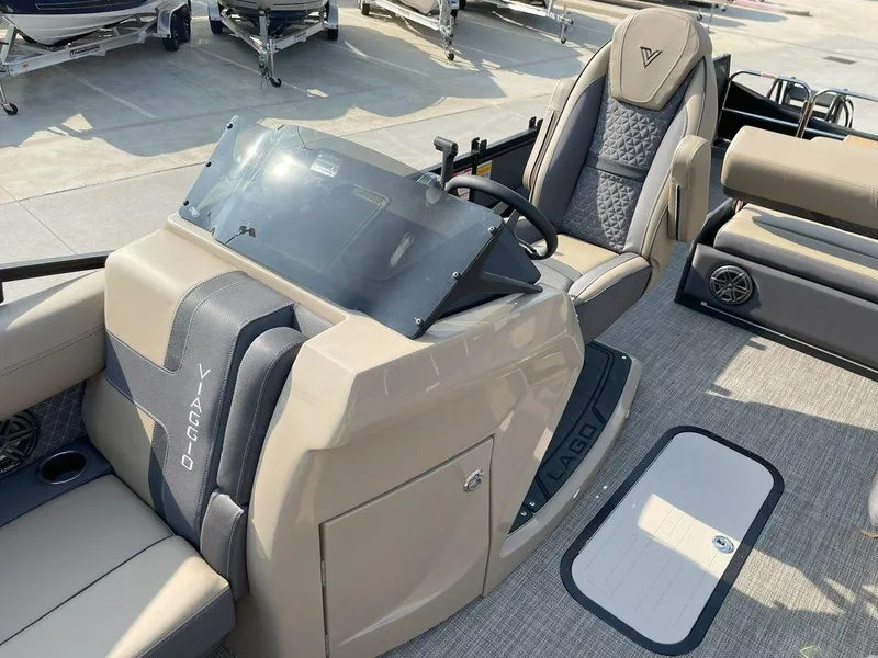 Slide: The Image of 2024 Viaggio Z22S boat interior with modern seating and steering console. - 9