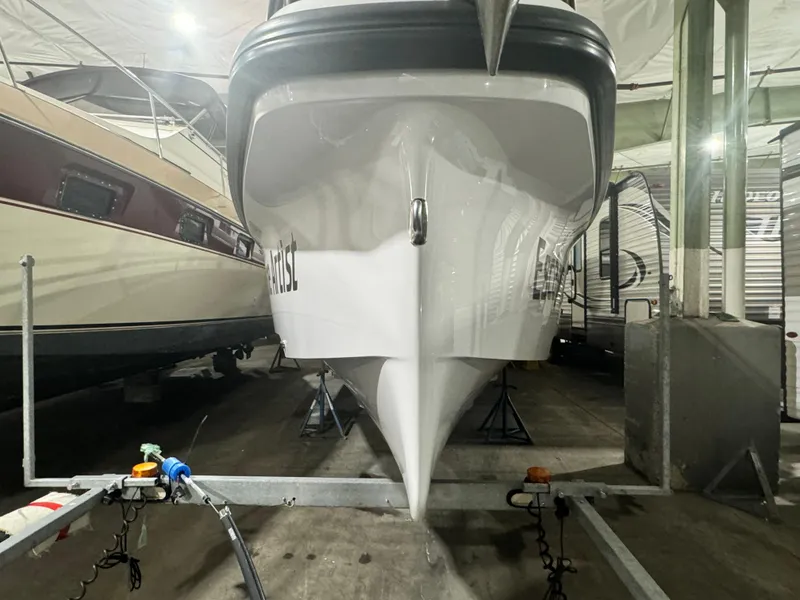 Slide: The Image of Close-up of a 2020 Axopar 37 Cross Cabin BRABUS boat hull detail. - 11