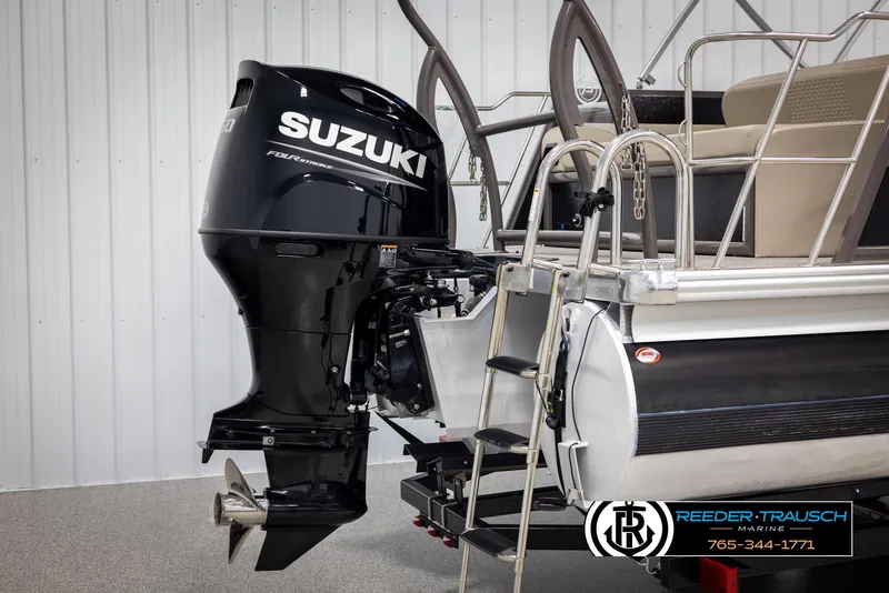 Slide: The Image of 2022 Premier 210 Sunsation pontoon boat with Suzuki outboard motor. - 43