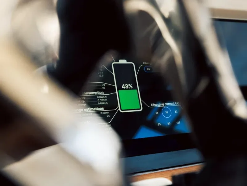 Slide: The Image of Battery display showing 43% charge on Axopar AX/E 25, 2025 model. - 7