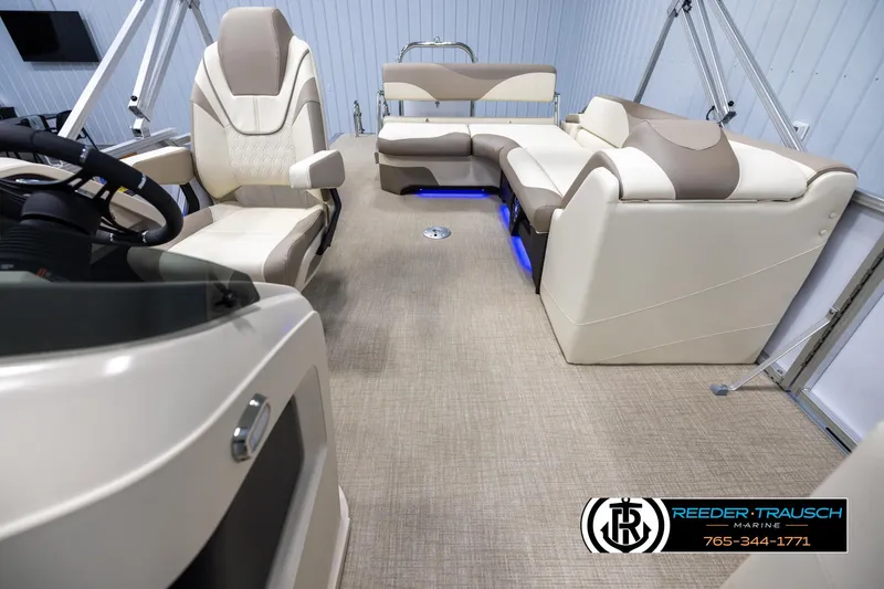 Slide: The Image of Interior of 2025 Avalon LSZ CRB boat with luxurious seating and modern design. - 14