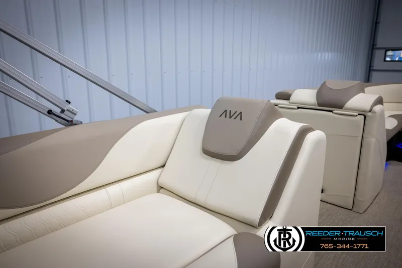 Slide: The Image of Luxurious seating on 2025 Avalon LSZ CRB boat, featuring beige and cream upholstery. - 22