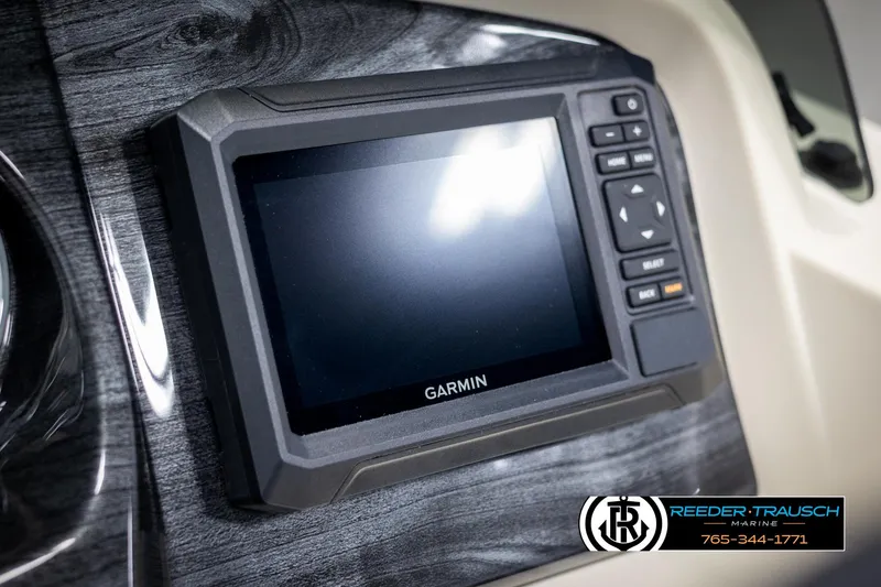 Slide: The Image of Garmin display on 2025 Avalon LSZ CRB boat dashboard, featuring sleek design and controls. - 36