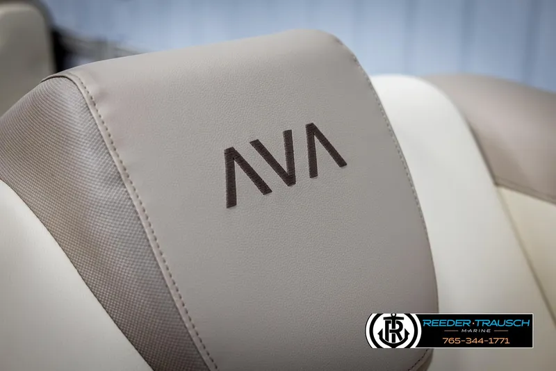 Slide: The Image of 2025 Avalon LSZ CRB boat seat with logo, featuring beige and cream upholstery. - 41