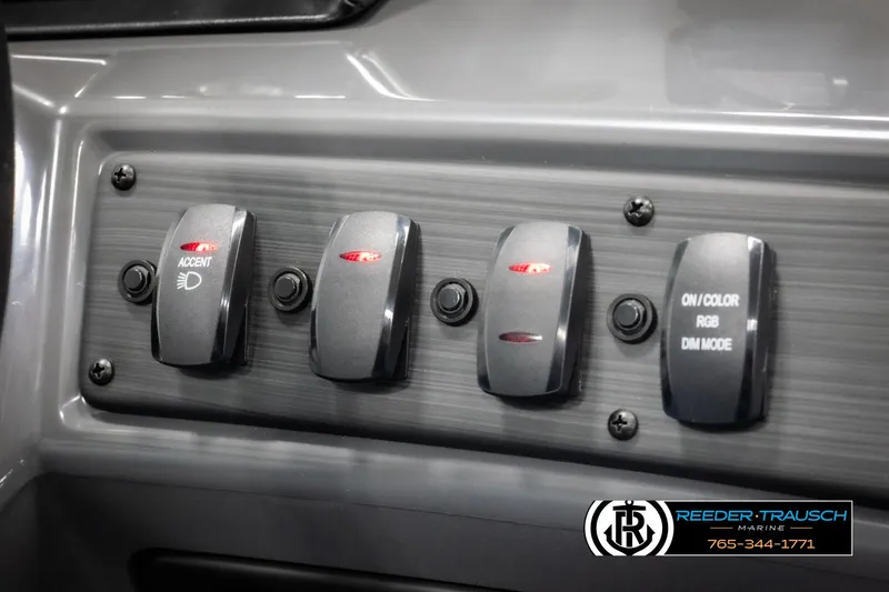 Slide: The Image of Control panel of 2025 Bennington 21 SSRSE boat with labeled switches. - 29