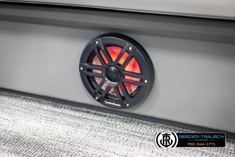 Slide: The Image of 2025 Bennington 21 SSRSE boat speaker with red LED lighting. - 35
