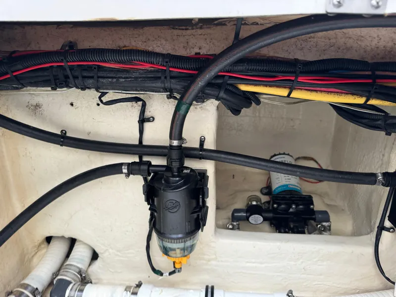 Slide: The Image of 2019 Fountain 38 CC boat wiring and plumbing system close-up. - 24