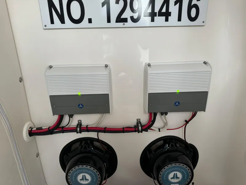 Slide: The Image of 2019 Fountain 38 CC boat electronics and wiring with registration number. - 27