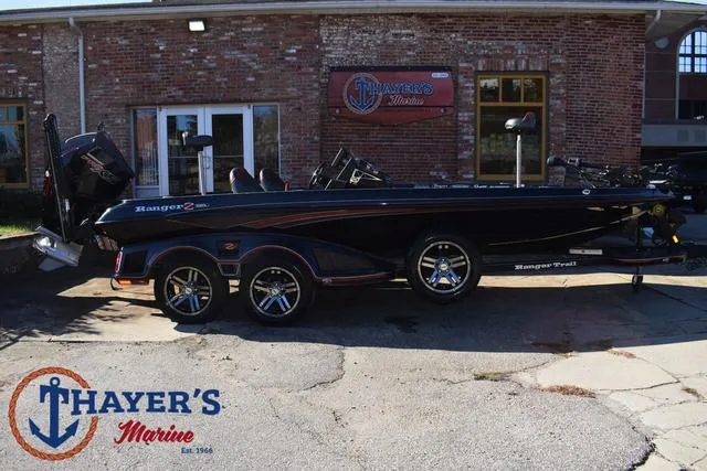 Slide: The Image of 2021 Ranger Z520L boat at Thayer's Marine dealership. - 2