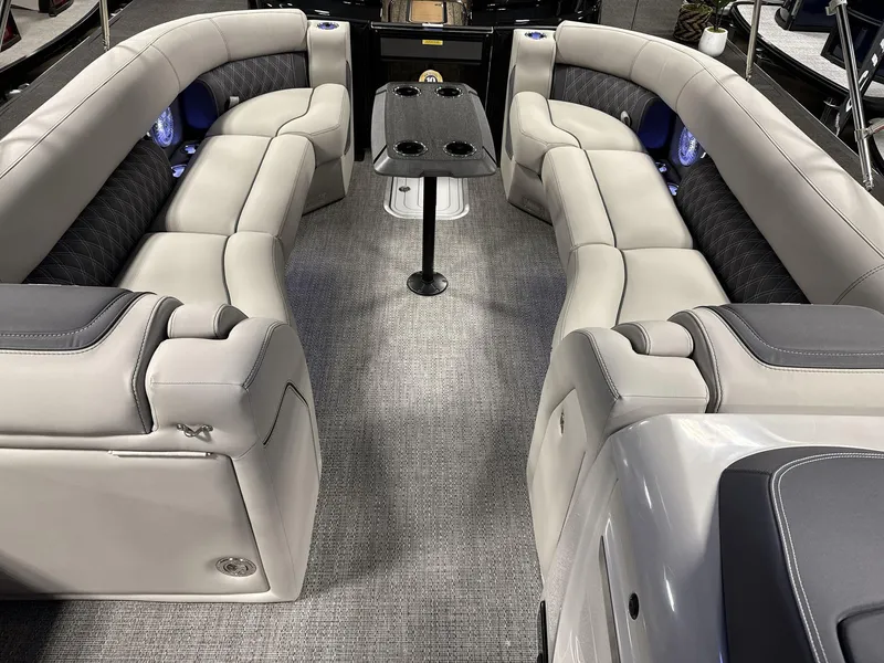 Slide: The Image of Luxurious interior of 2025 Barletta Lusso L25-UCA pontoon boat with plush seating. - 6