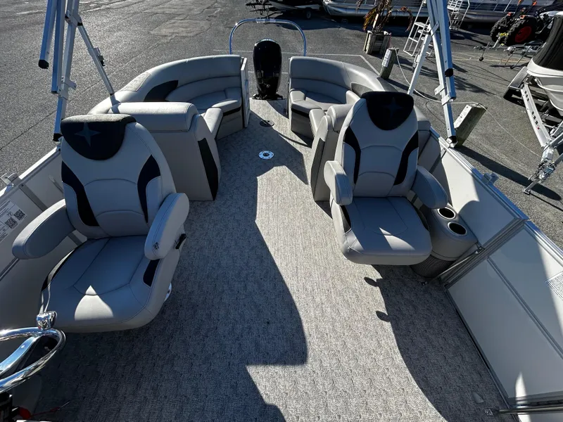 Slide: The Image of 2024 Berkshire 22RFX LE 2.75 pontoon boat interior with plush seating and modern design. - 12