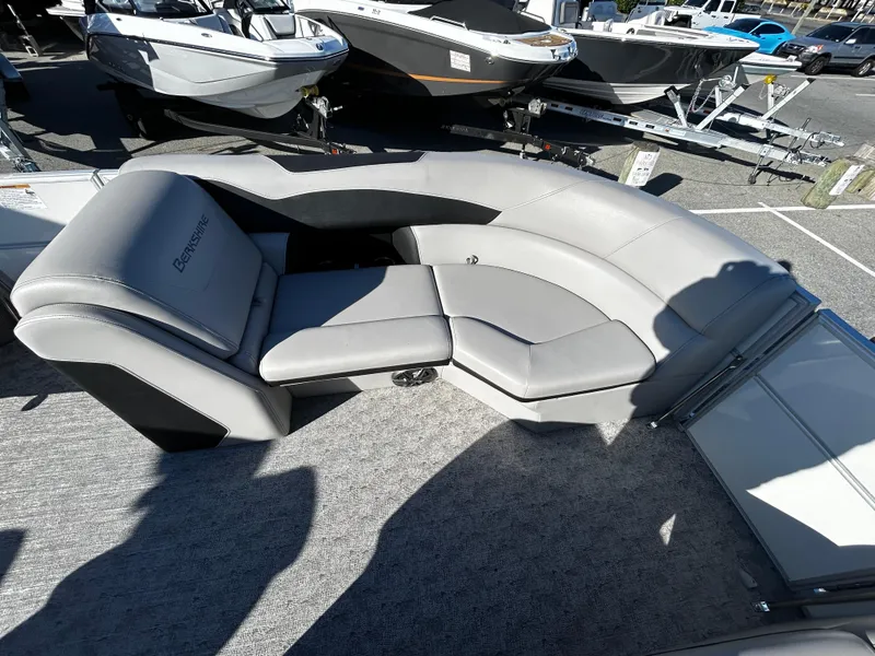Slide: The Image of 2024 Berkshire 22RFX LE 2.75 boat interior with gray seating and carpeted flooring. - 8