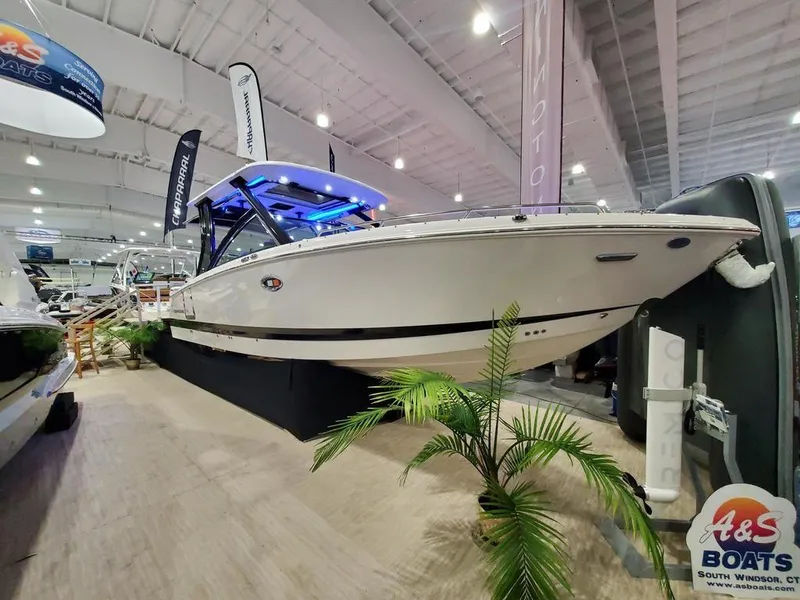 Slide: The Image of 2025 Chaparral 310 OSX boat displayed at A&S Boats showroom, South Windsor, CT. - 21