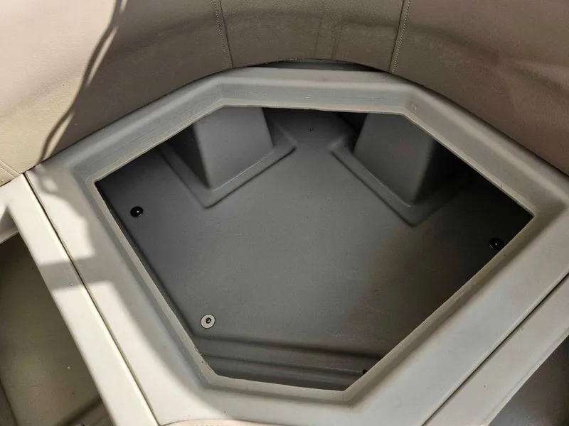 Slide: The Image of 2019 Manitou 22 Aurora LE 220VP Tritoon Pontoon storage compartment interior. - 13