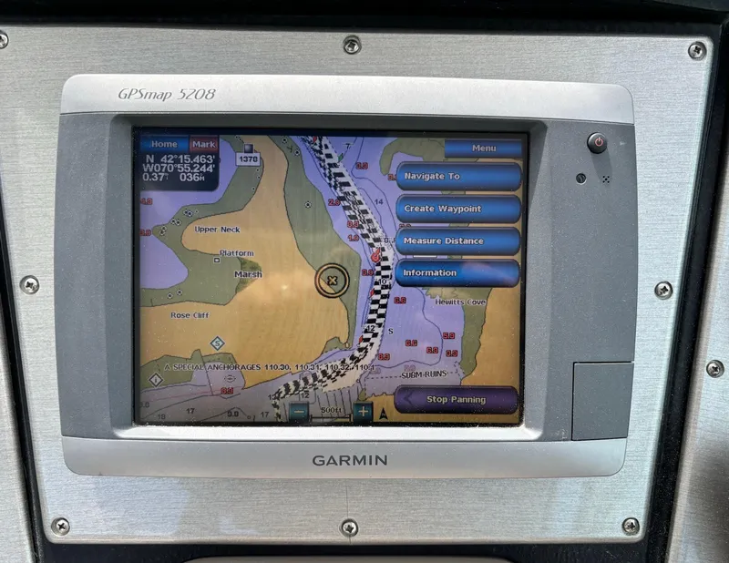 Slide: The Image of Garmin GPSmap 5208 on 2011 Cruisers Yachts 330 Express, displaying navigational map. - 17