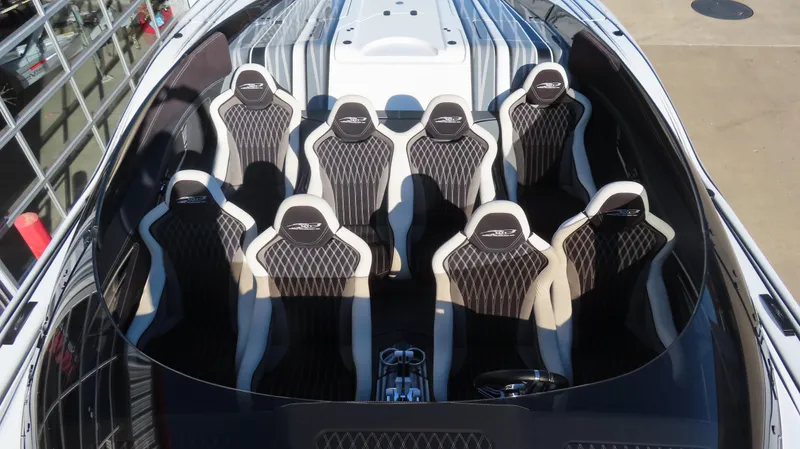 Slide: The Image of Luxury MTI 48 boat interior with eight racing seats, 2020 model. - 14