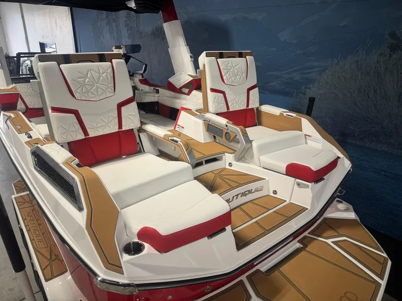 Slide: The Image of 2025 Nautique Super Air Nautique G23 Paragon interior with luxurious seating and modern design. - 8