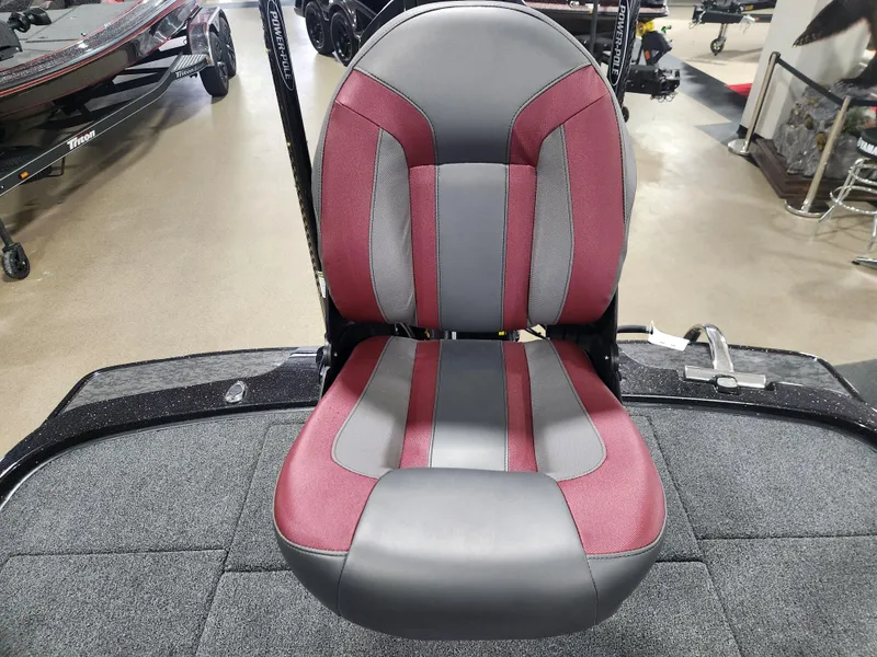 Slide: The Image of 2025 Nitro Z20 XL Pro boat seat with red and gray upholstery. - 37