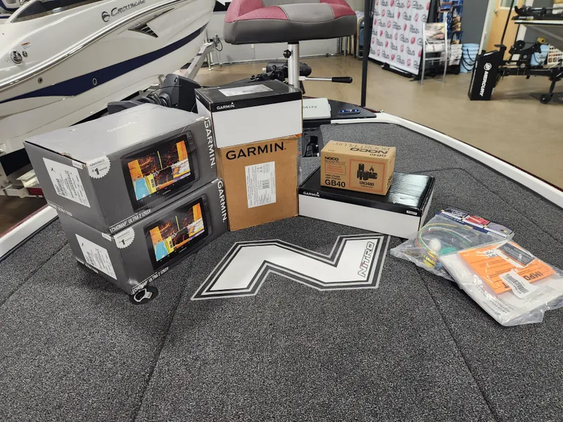 Slide: The Image of 2025 Nitro Z20 XL Pro boat deck with Garmin electronics and accessories. - 38