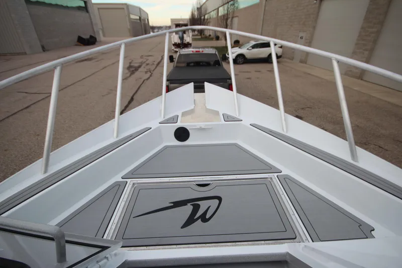 Slide: The Image of 2025 Weldcraft 240 Ocean King F300XCB boat on trailer, front view. - 32