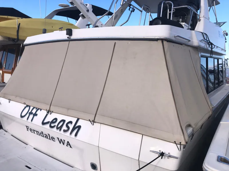 Slide: The Image of 1996 Bayliner 4788 Pilot House Motoryacht named "Off Leash" docked in Ferndale, WA. - 2