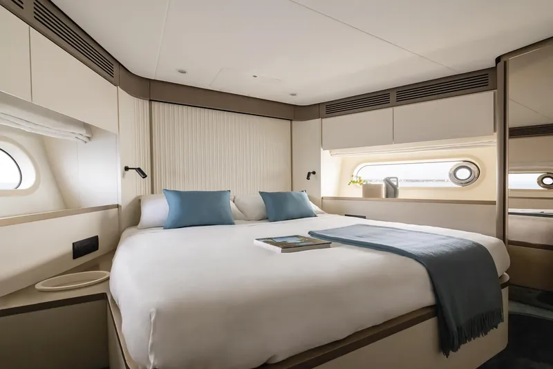 Slide: The Image of Luxurious bedroom interior of 2025 Azimut Magellano 60 yacht with modern design. - 21