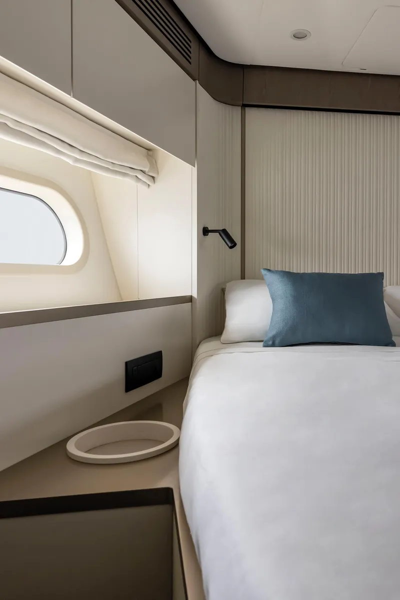Slide: The Image of Luxurious bedroom interior of 2025 Azimut Magellano 60 yacht with modern design. - 22