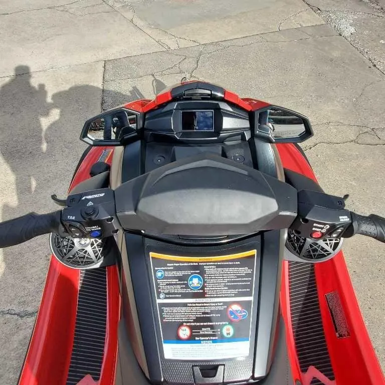 Slide: The Image of 2025 Yamaha WaveRunner VX Deluxe, red, top view of handlebars and dashboard. - 4
