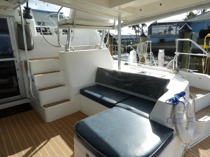 Slide: The Image of Leopard 48 yacht interior, 2014 model, featuring seating and helm station. - 18