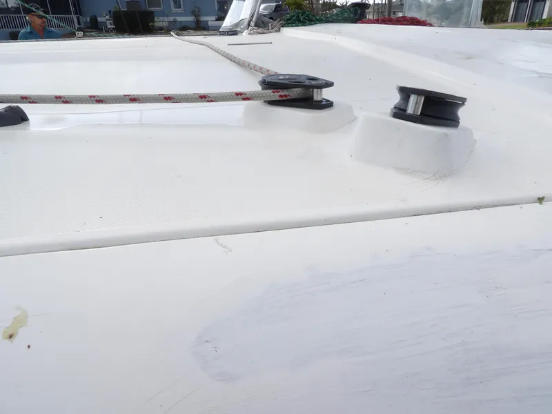 Slide: The Image of Close-up of 2014 Leopard 48 yacht deck with rigging details. - 42