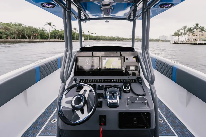 Slide: The Image of Modern AMP 333 boat dashboard with advanced navigation system, 2021 model. - 15