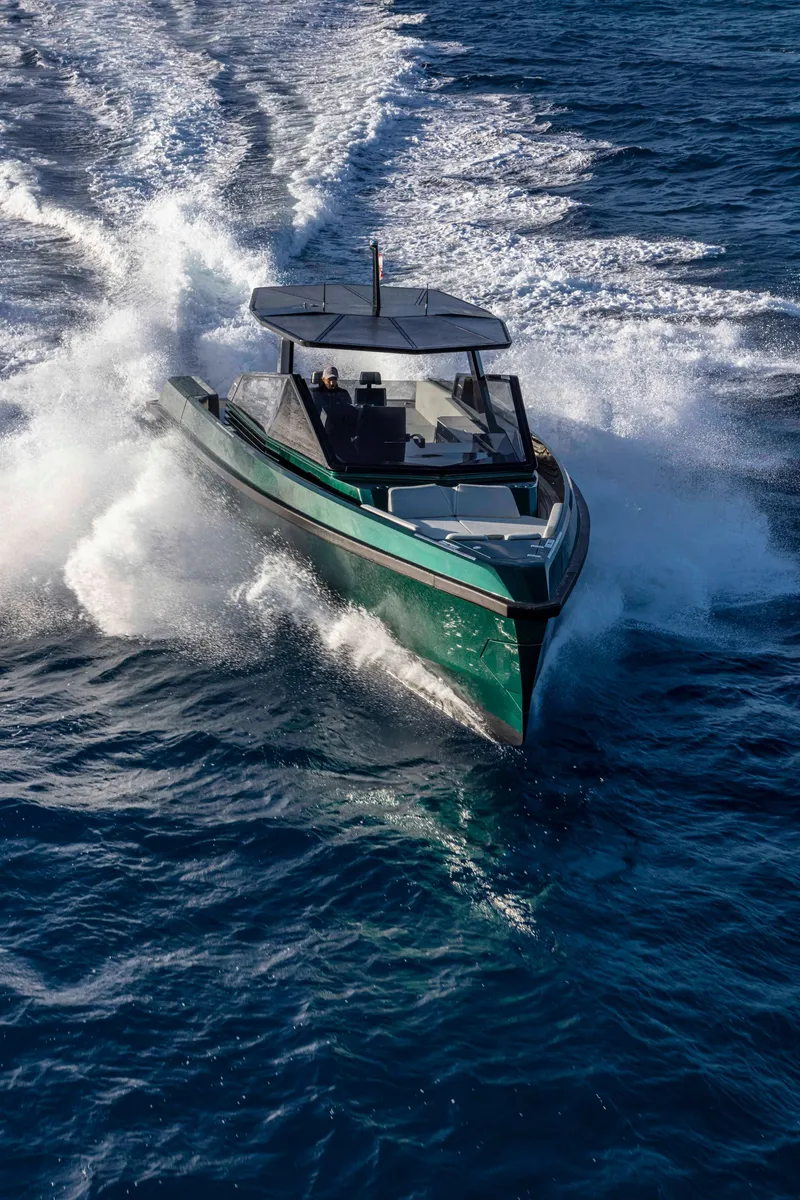 Slide: The Image of 2026 Wally wallytender43 yacht cruising on open sea, splashing water. - 37