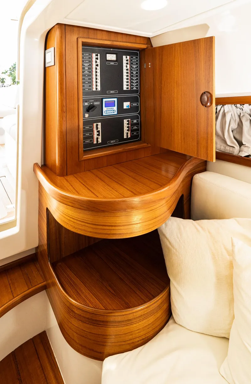 Slide: The Image of Luxurious Gagliotta Lobster 35 yacht interior with wooden cabinetry and control panel, 2020 model. - 19