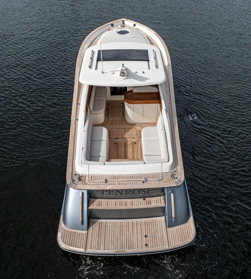 Slide: The Image of 2020 Gagliotta Lobster 35 luxury yacht on water, top view. - 27