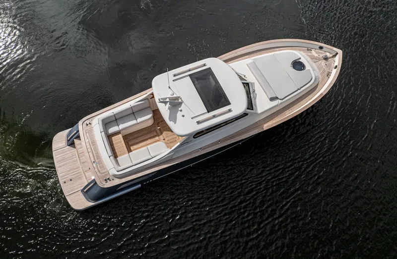 Slide: The Image of Aerial view of 2020 Gagliotta Lobster 35 yacht on water. - 29