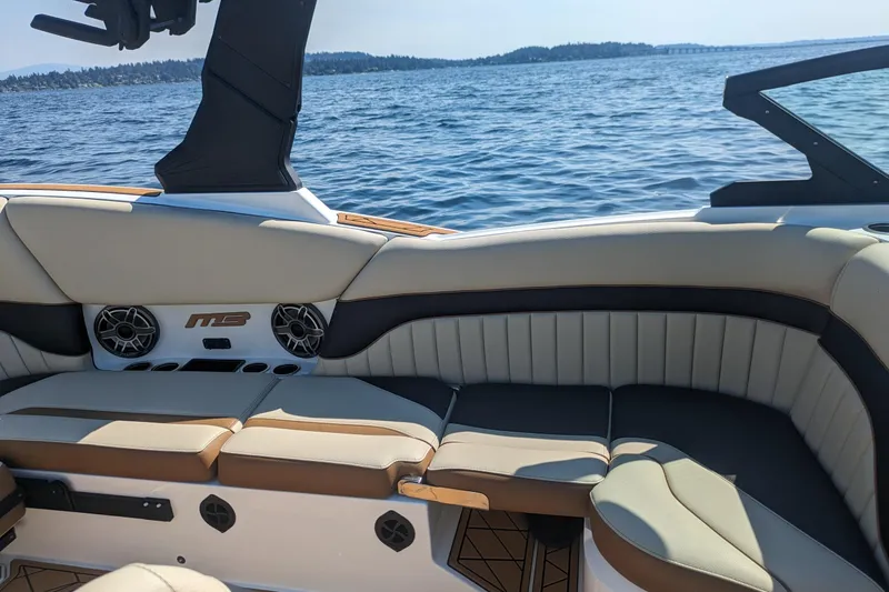 Slide: The Image of Luxury interior of 2025 MB B52 25 Alpha boat with lake view. - 21