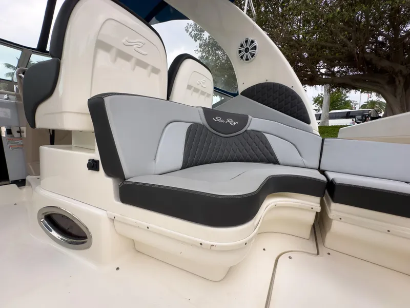 Slide: The Image of 2005 Sea Ray 340 Sundancer boat interior with stylish seating and modern design. - 30