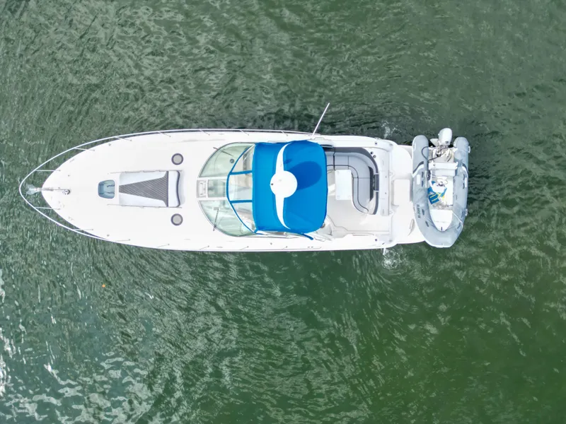 Slide: The Image of Aerial view of 2005 Sea Ray 340 Sundancer yacht on water. - 47