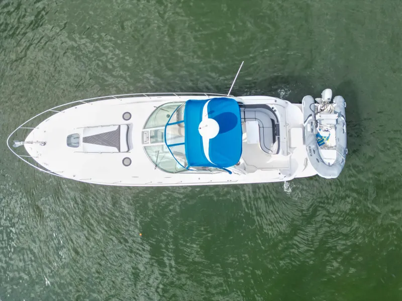 Slide: The Image of Aerial view of 2005 Sea Ray 340 Sundancer yacht on water. - 48