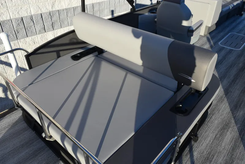 Slide: The Image of 2025 Bennington 23 SSBSE boat with gray seating and sleek design. - 12