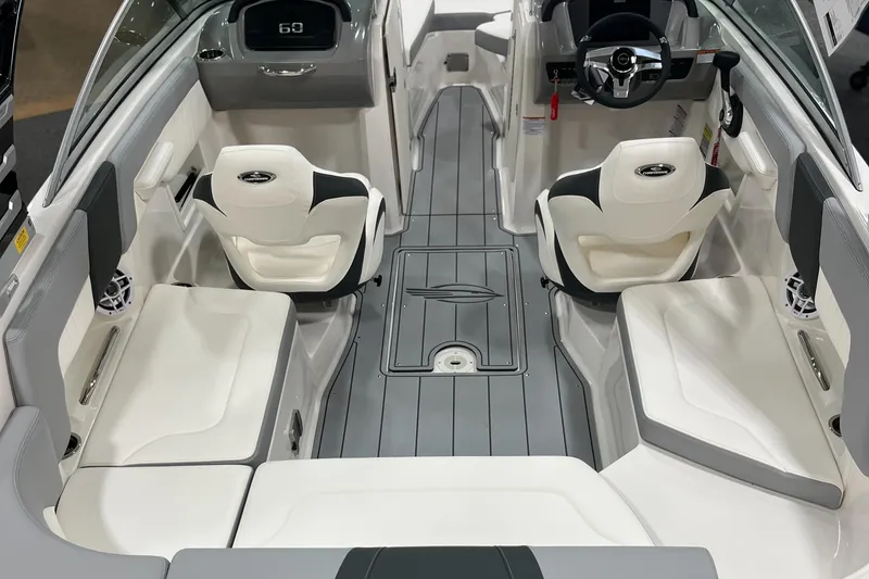 Slide: The Image of 2025 Chaparral 23 SSi boat interior with modern seating and sleek design. - 5