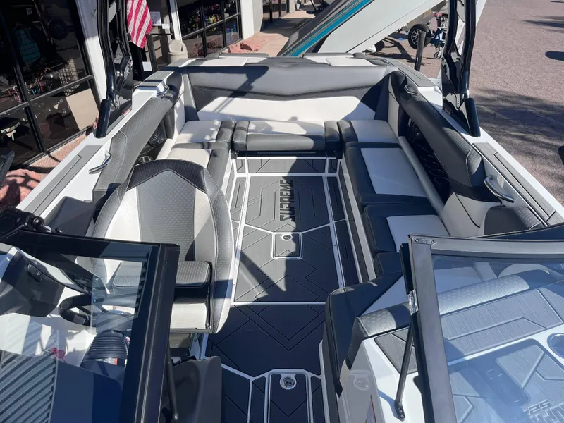 Slide: The Image of 2025 Supreme S240 boat interior with modern seating and sleek design. - 5