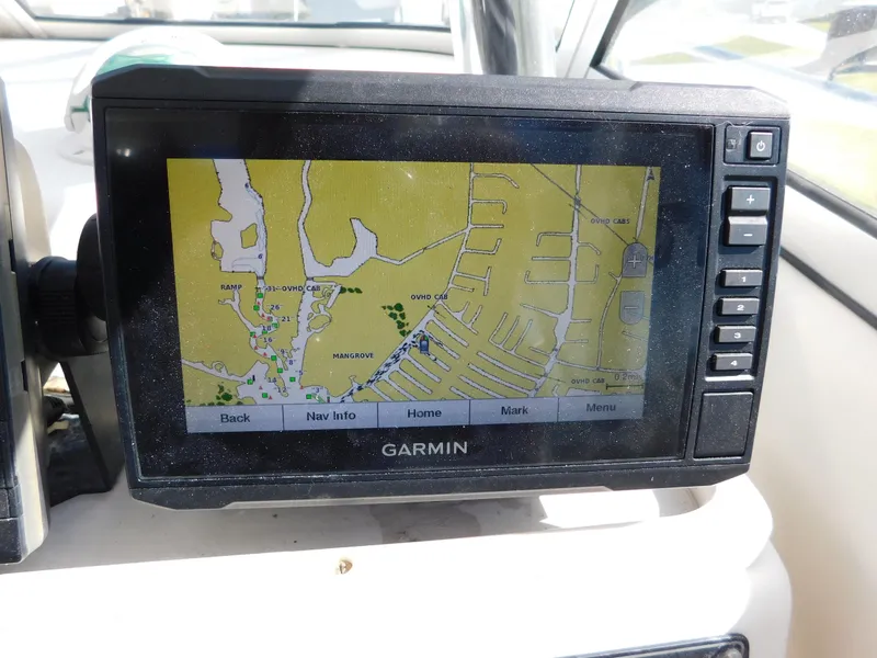 Slide: The Image of Garmin GPS on 2002 Sport-Craft 272 Sportfish boat displaying navigational map. - 27