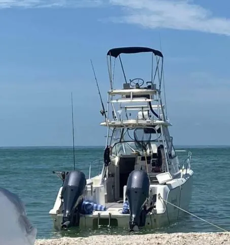 Slide: The Image of 2002 Sport-Craft 272 Sportfish boat anchored on a sunny beach. - 4