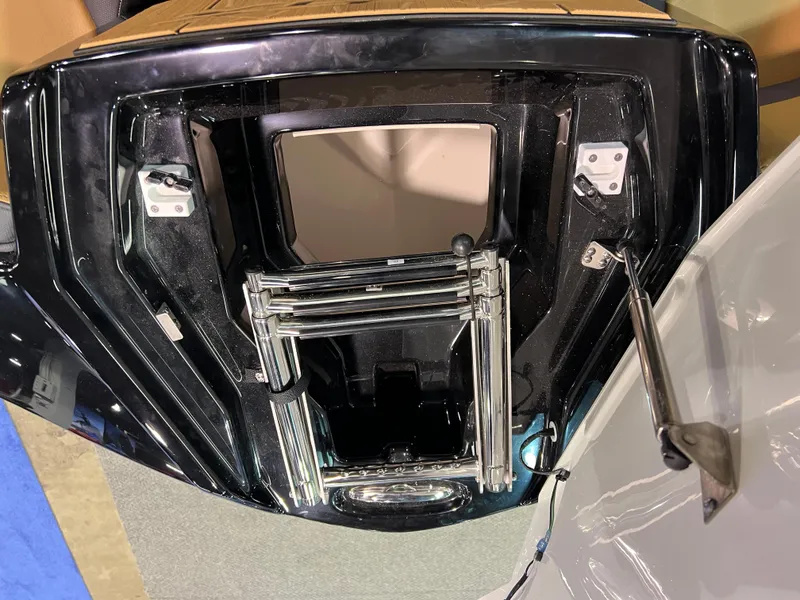 Slide: The Image of 2025 Yamaha Boats 255XD swim platform with retractable ladder, black finish. - 10