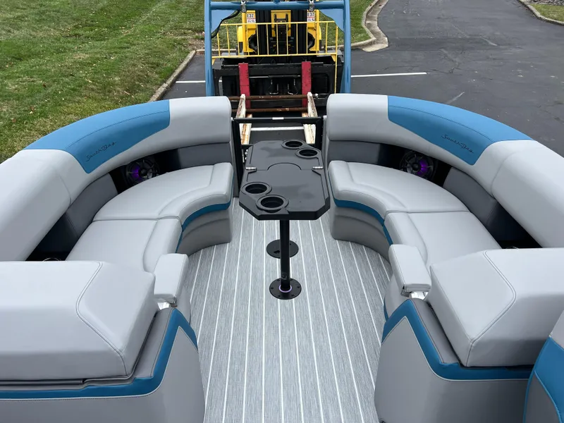 Slide: The Image of 2025 South Bay 523 RS3 3.0+ pontoon boat with spacious seating and modern design. - 15