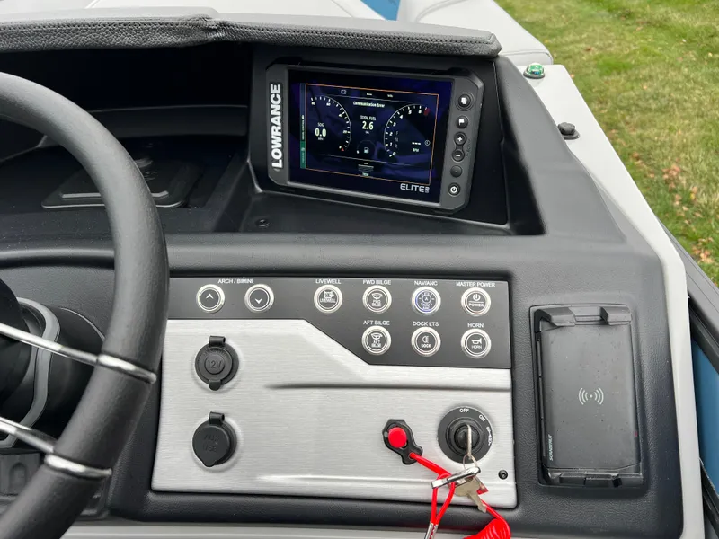 Slide: The Image of Dashboard of 2025 South Bay 523 RS3 3.0+ with Lowrance Elite display. - 24