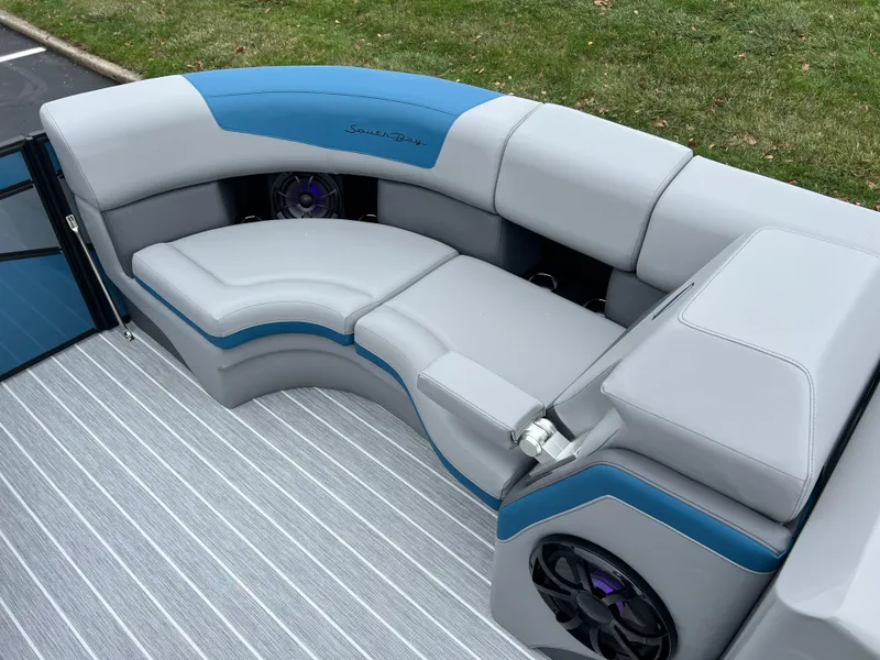 Slide: The Image of Luxurious seating on 2025 South Bay 523 RS3 3.0+ pontoon boat with stylish design. - 26